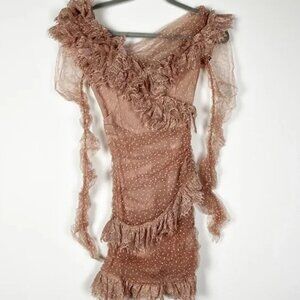 NEW House Of CB Sorrel Tulle Mesh Polka Dot Ruched Frill Ruffle Bodycon Dress XS